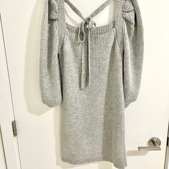 WAYF Square Neck Ribbed Knit Puff Sleeves Sweater Dress - Picture 8 of 11